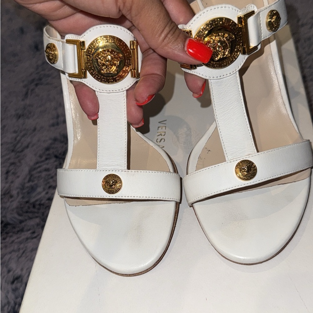 100% Authentic Versace White and Gold Medusa Sandals
